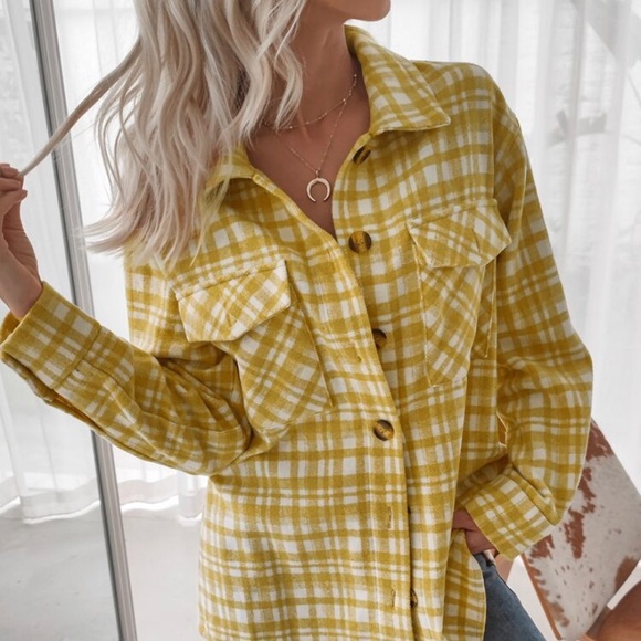 Shop_Fig Tops - New Plaid Stripe Oversized Flannel Shirt Top Shacket Jacket